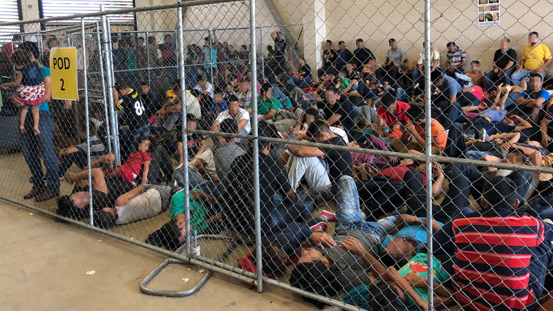 In this photo provided by the DHS Office of Inspector General, families sit in overcrowded cages at U.S. Border Patrol McAllen Station on June 10, 2019 in McAllen, Texas.